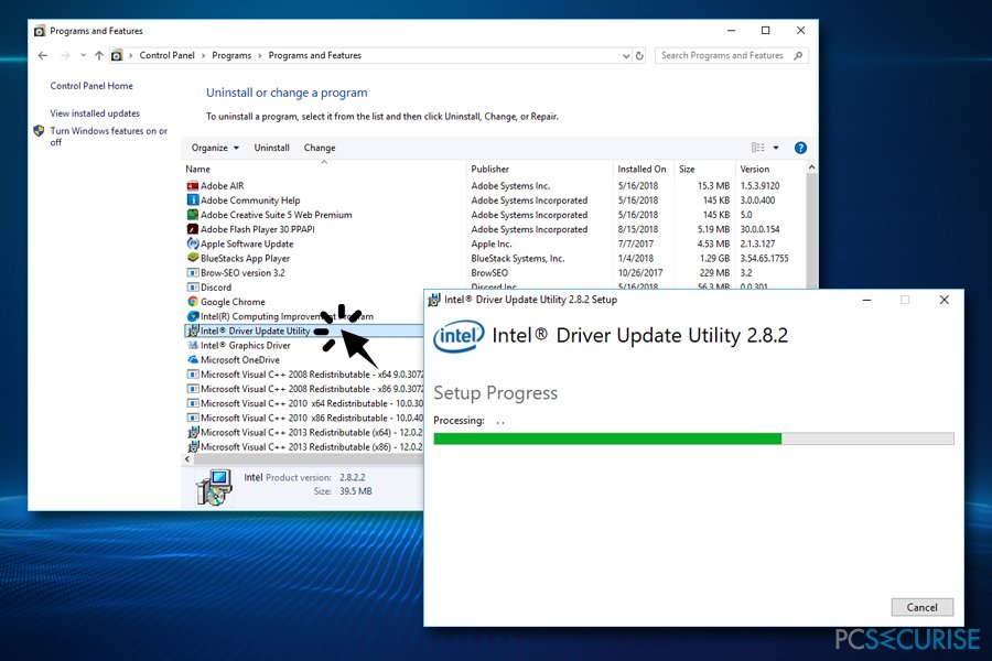Uninstall Intel Driver Update Utility