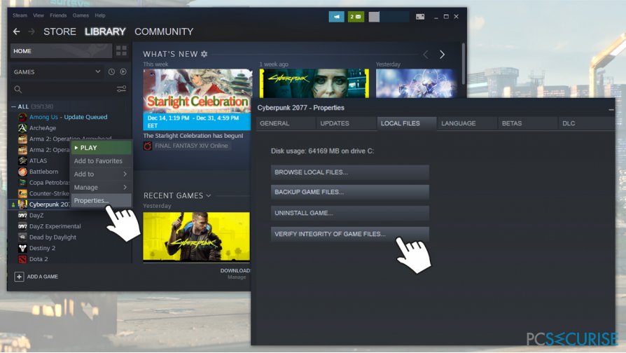 Verify game file integrity on Steam