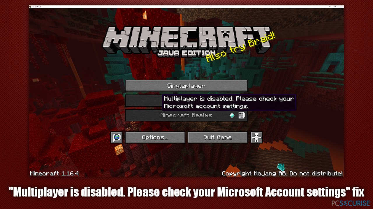 How to fix Minecraft error « Multiplayer is disabled. Please check your Microsoft Account settings »?