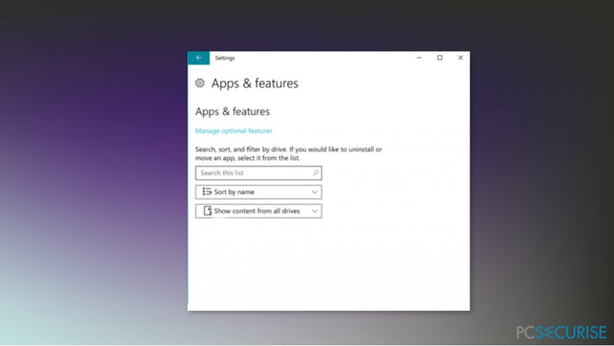 Apps & Features on Win 10