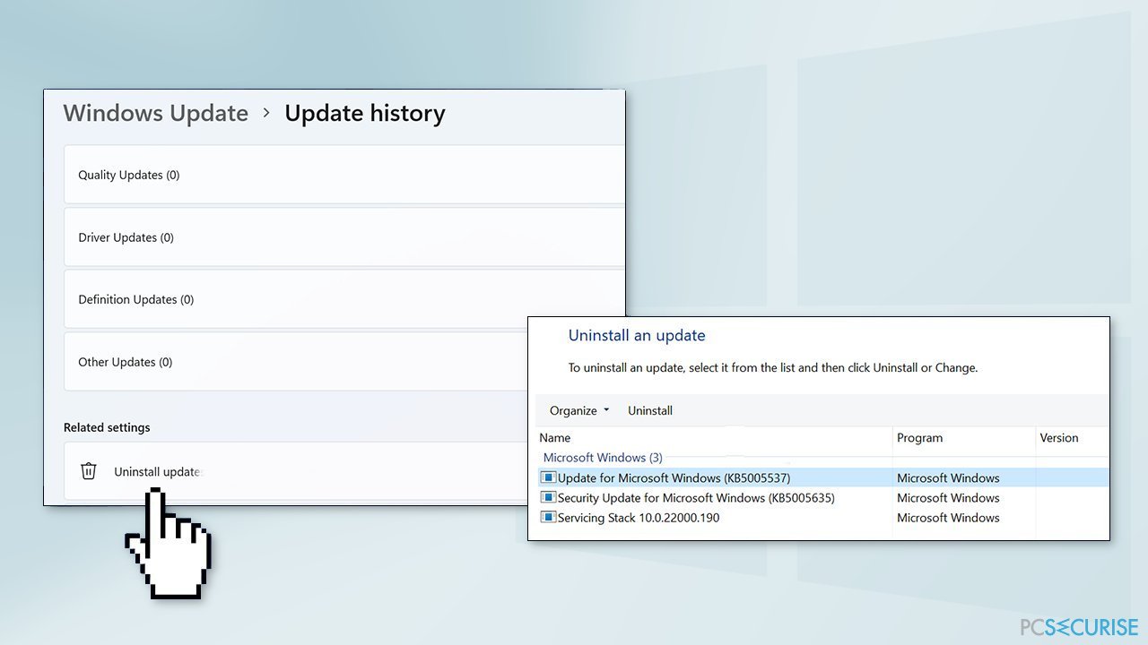 Uninstall Recent Windows Updates2