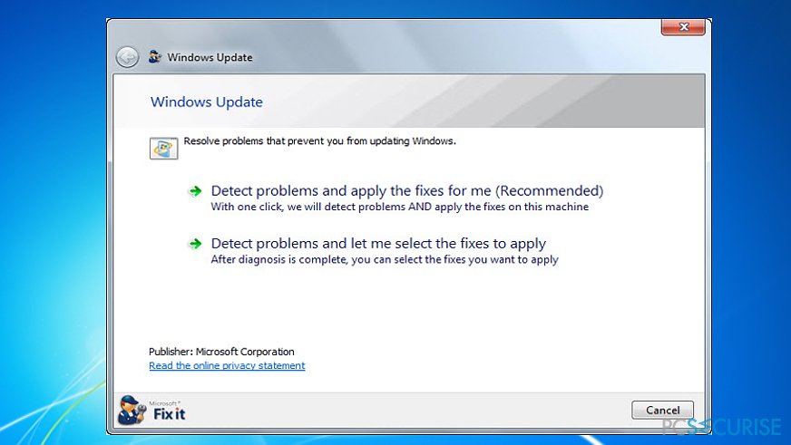Run Windows Update Troubleshooter (Microsoft FixIt tool)